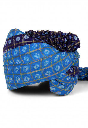 Ghatchola Art Silk Turban in Light Blue and Navy Blue