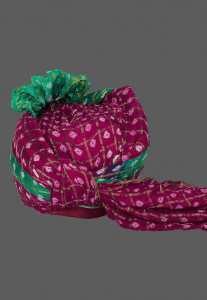 Ghatchola Art Silk Kids Turban in Magenta and Teal Green