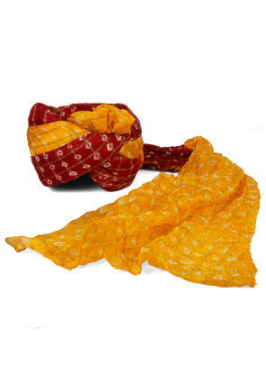 Ghatchola Art Silk Unisex Turban in Maroon and Yellow