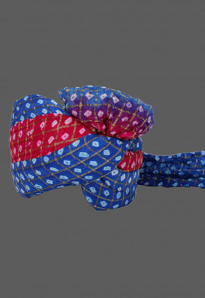 Ghatchola Art Silk Kids Turban in Royal Blue and Red