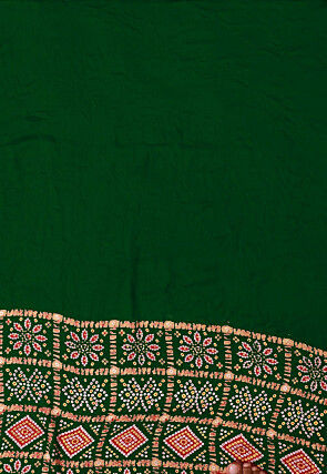 Ghatchola Bandhej Printed Crepe Saree in Dark Olive Green