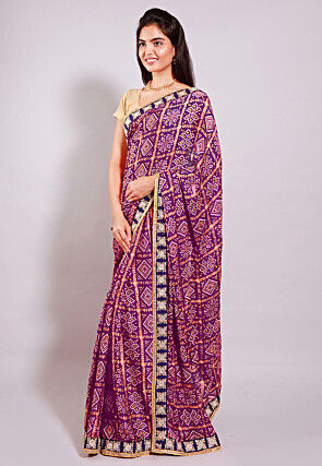 Ghatchola Bandhej Printed Crepe Saree in Magenta