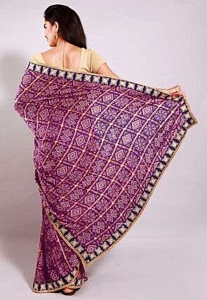 Ghatchola Bandhej Printed Crepe Saree in Magenta