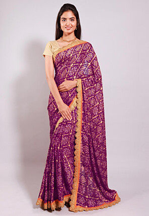 Ghatchola Bandhej Printed Crepe Saree in Magenta