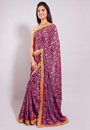 Ghatchola Bandhej Printed Crepe Saree in Magenta