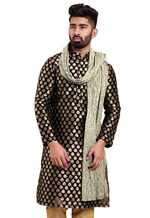 Glittered Crushed Tissue Men Stole in Light Beige
