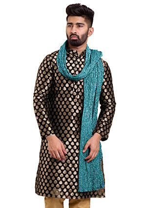 Glittered Crushed Tissue Men Stole in Turquoise