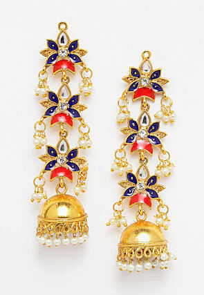 Gold Plated Meenakari Jhumka Style Earrings