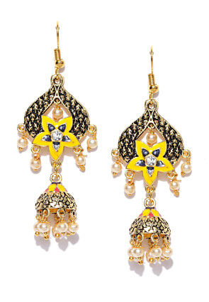Gold Plated Stone Studded Jhumka Style Earrings