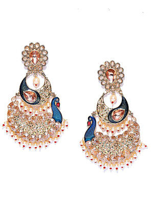Gold Plated Stone Studded Peacock Style Chandbali Earrings