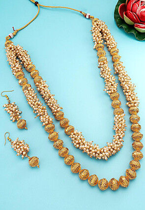 Golden Polished Beaded Layered Necklace Set