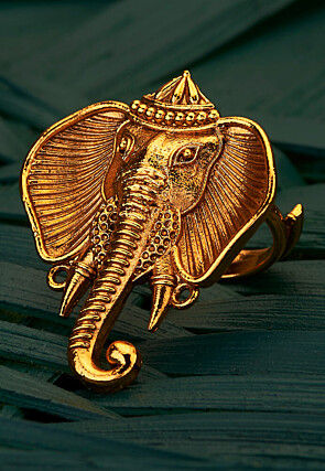Golden Polished Elephant Adjustable Ring