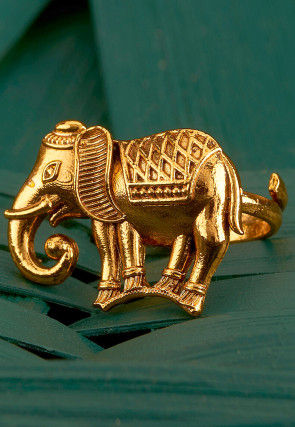 Golden Polished Elephant Style Adjustable Ring