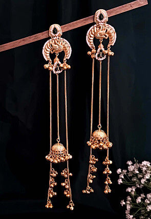 Golden Polished Kemp Stone Studded Jhumka Style Earrings