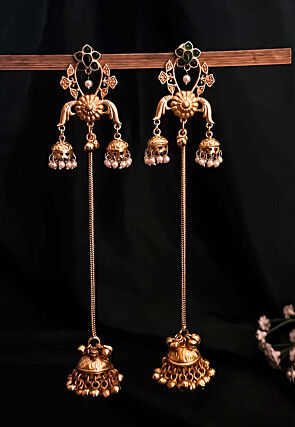 Golden Polished Kemp Stone Studded Jhumka Style Earrings