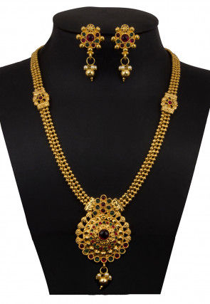 Golden Polished Polki Studded Necklace Set