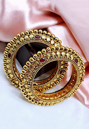 Golden Polished Stone Studded Openable Bangle Pair