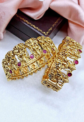 Golden Polished Stone Studded Openable Bangle Pair