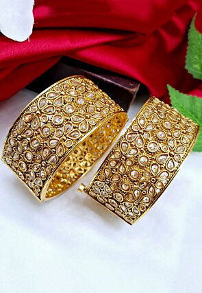 Golden Polished Stone Studded Openable Bangle Pair