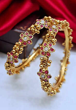 Golden Polished Stone Studded Bangle Pair
