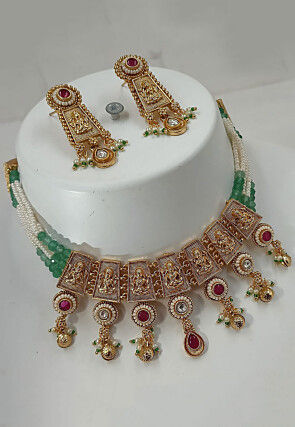 Golden Polished Stone Studded Choker Necklace Set