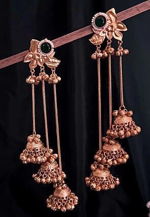 Golden Polished Stone Studded Jhumka Style Earrings