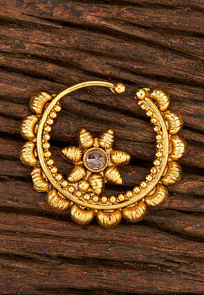Golden Polished Stone Studded Nose Ring