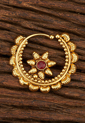 Golden Polished Stone Studded Nose Ring