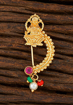 Golden Polished Stone Studded Temple Nose Ring