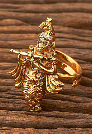 Golden Polished Temple Adjustable Ring