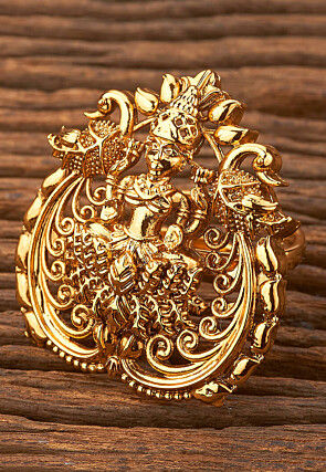 Golden Polished Temple Adjustable Ring
