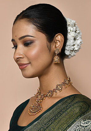 Golden Polished Temple Choker Necklace Set