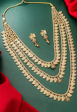Golden Polished Temple Layered Necklace Set