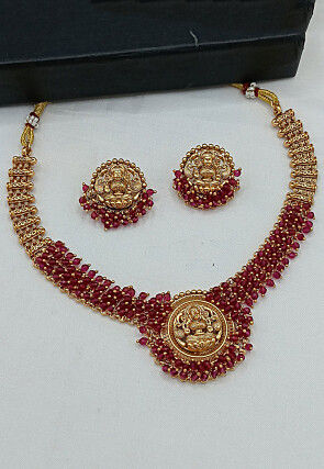 Golden Polished Temple Necklace Set