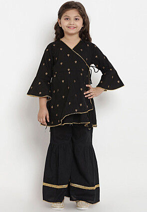 Golden Print Rayon Pakitani Suit in Black
