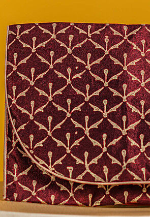 Golden Printed Art Silk Clutch Bag in Maroon