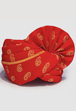 Golden Printed Cotton Unisex Turban in Red
