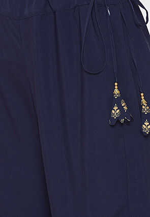 Golden Printed Crepe Sharara in Navy Blue