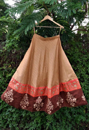 Golden Printed Dupion Silk Bias Cut Skirt in Beige