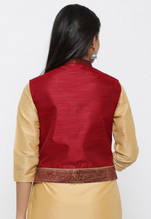 Golden Printed Dupion Silk Jacket in Maroon