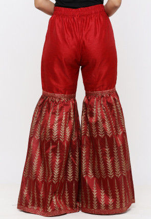 Golden Printed Dupion Silk Sharara in Maroon