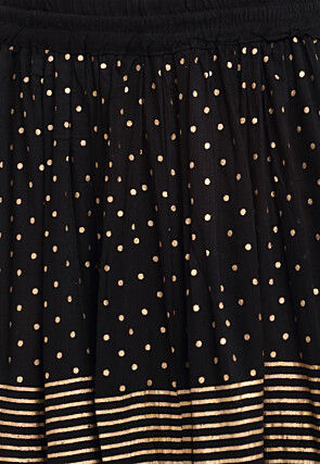 Golden Printed Pure Cotton Skirt in Black