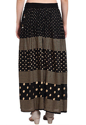 Golden Printed Pure Cotton Skirt in Black