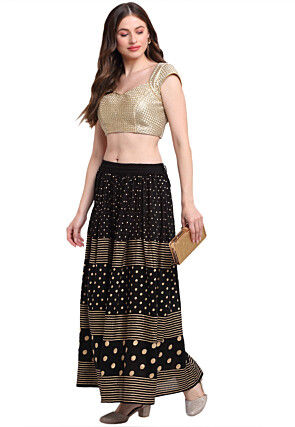 Golden Printed Pure Cotton Skirt in Black