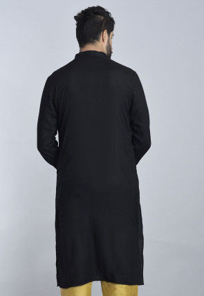 Golden Printed Rayon Kurta in Black