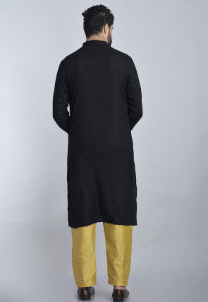 Golden Printed Rayon Kurta Set in Black