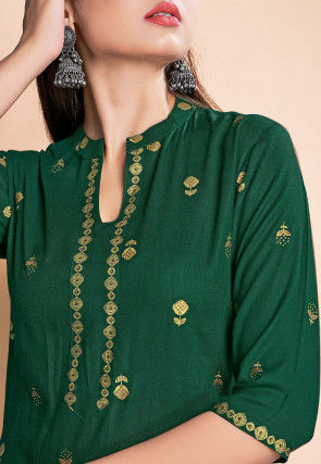 Golden Printed Rayon Kurta with Palazzo in Green