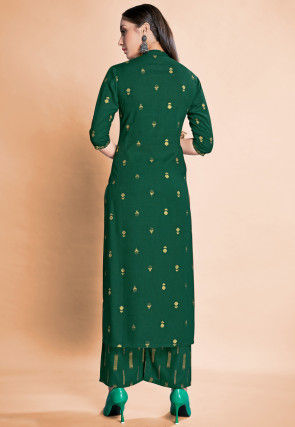 Golden Printed Rayon Kurta with Palazzo in Green