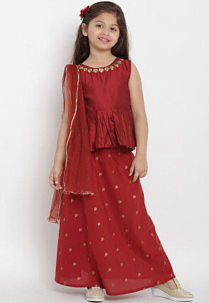 Golden Printed Rayon Lehenga in Maroon