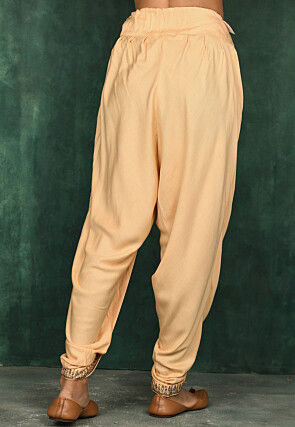 Golden Printed Rayon Salwar in Light Peach